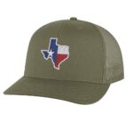 Classic Texas trucker hat with embroidered state flag design, mesh back, and adjustable snapback closure.