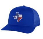 Classic Texas trucker hat with embroidered state flag design, mesh back, and adjustable snapback closure.