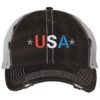 Distressed Trucker Hat with Embroidered USA in Red, White & Blue - Mesh Strapback Cap