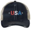 Distressed Trucker Hat with Embroidered USA in Red, White & Blue - Mesh Strapback Cap