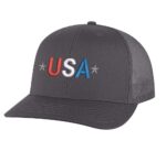 Classic Trucker Hat with Embroidered USA in Red, White & Blue - Mesh Snapback Cap