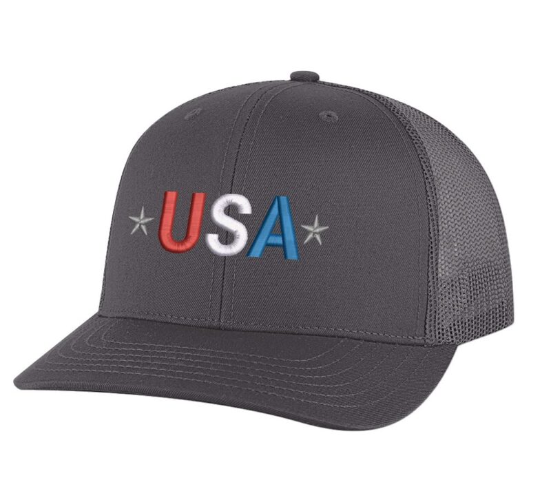 Classic Trucker Hat with Embroidered USA in Red, White & Blue - Mesh Snapback Cap