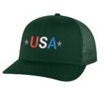 Classic Trucker Hat with Embroidered USA in Red, White & Blue - Mesh Snapback Cap