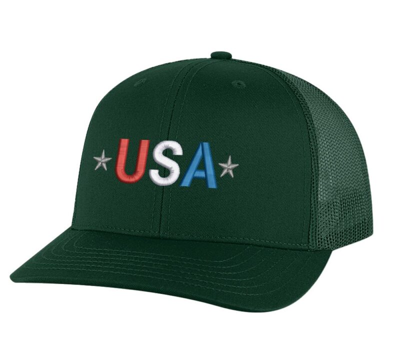 Classic Trucker Hat with Embroidered USA in Red, White & Blue - Mesh Snapback Cap