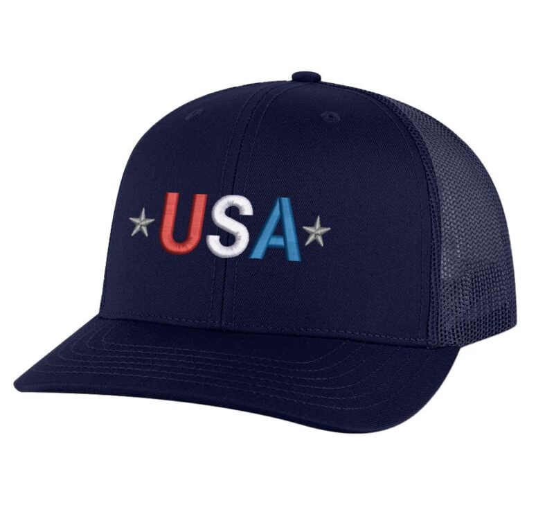 Classic Trucker Hat with Embroidered USA in Red, White & Blue - Mesh Snapback Cap