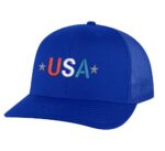 Classic Trucker Hat with Embroidered USA in Red, White & Blue - Mesh Snapback Cap