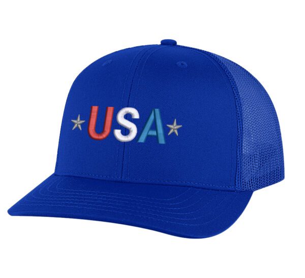 Classic Trucker Hat with Embroidered USA in Red, White & Blue - Mesh Snapback Cap