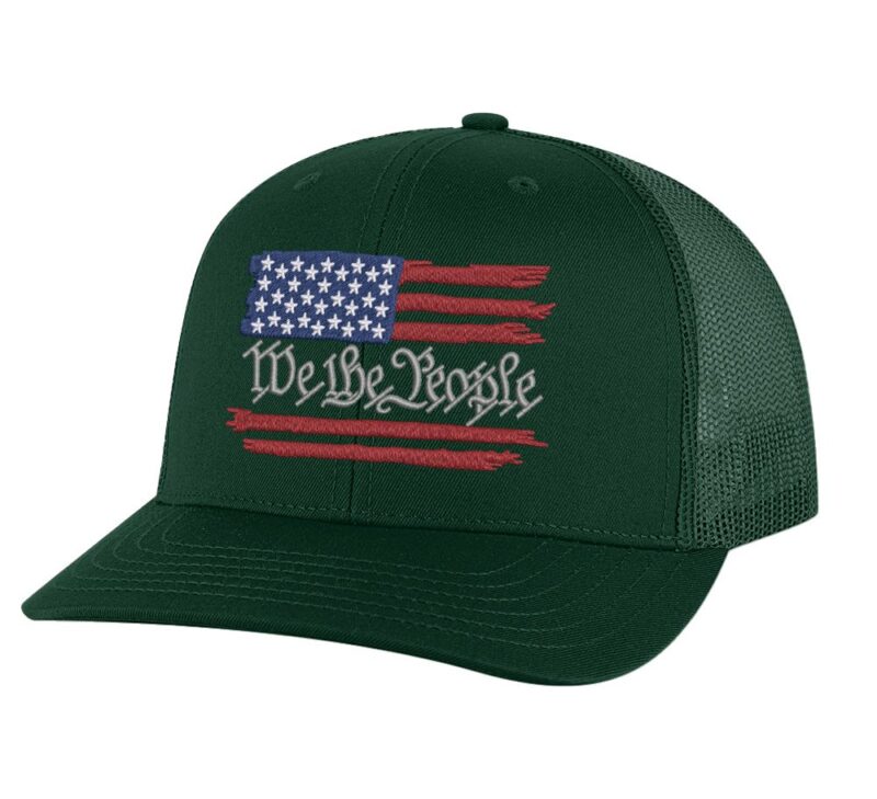2."Patriotic trucker cap featuring 'We The People' embroidered across the flag"