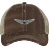 Distressed Army Aviation Trucker Hat with embroidered US Army Aviation Pilot Wings in silver, mesh back, and strapback closure – Patriotic Military Cap for Veterans and Pilots