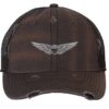 Distressed Army Aviation Trucker Hat with embroidered US Army Aviation Pilot Wings in silver, mesh back, and strapback closure – Patriotic Military Cap for Veterans and Pilots