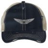 Distressed Army Aviation Trucker Hat with embroidered US Army Aviation Pilot Wings in silver, mesh back, and strapback closure – Patriotic Military Cap for Veterans and Pilots