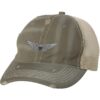 Distressed Army Aviation Trucker Hat with embroidered US Army Aviation Pilot Wings in silver, mesh back, and strapback closure – Patriotic Military Cap for Veterans and Pilots