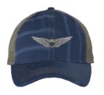 distressed military hat vintage pilot wings silver embroidered veteran strapback mesh
