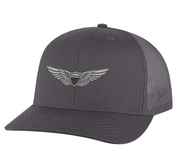Army Aviation Trucker Hat with embroidered US Army Aviation Pilot Wings in silver, mesh back, and snapback closure – Patriotic Military Cap for Pilots and Veterans