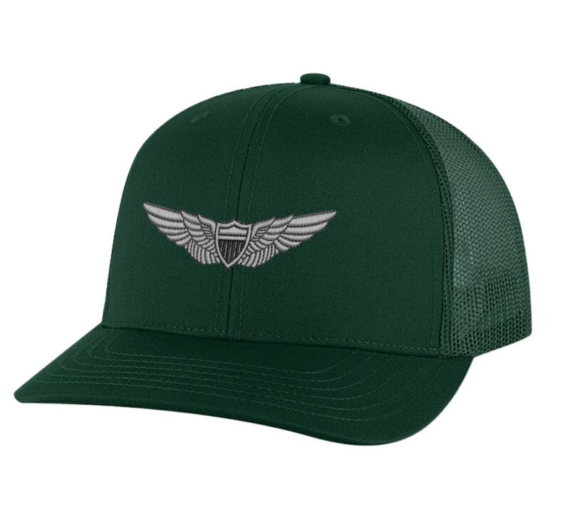 Army Aviation Trucker Hat with embroidered US Army Aviation Pilot Wings in silver, mesh back, and snapback closure – Patriotic Military Cap for Pilots and Veterans