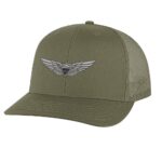 Army Aviation Trucker Hat with embroidered US Army Aviation Pilot Wings in silver, mesh back, and snapback closure – Patriotic Military Cap for Pilots and Veterans