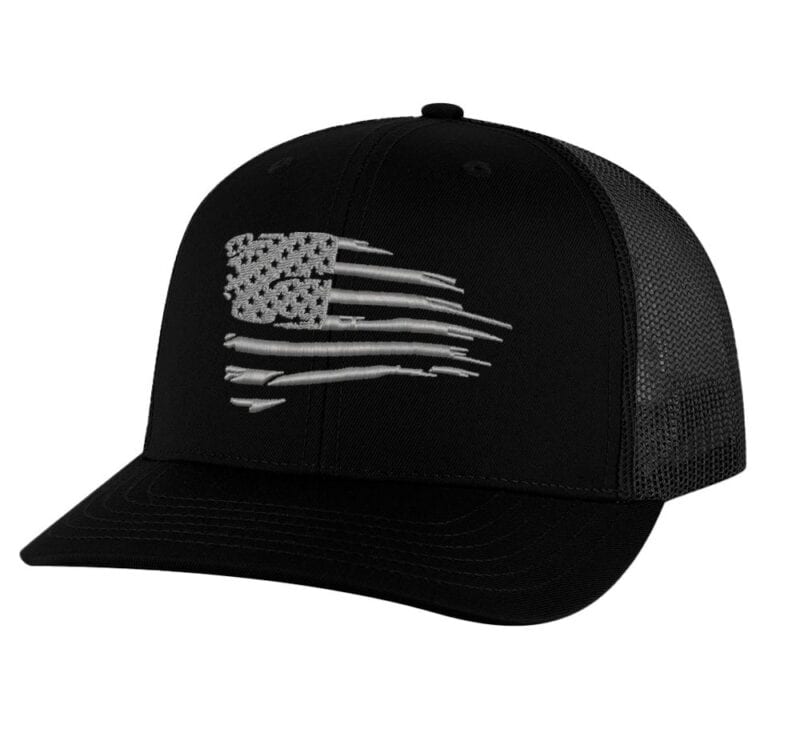 Embroidered distressed flag hat, perfect for modern patriotic style"