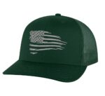1."Distressed American Flag Snapback Hat with modern silver thread embroidery"