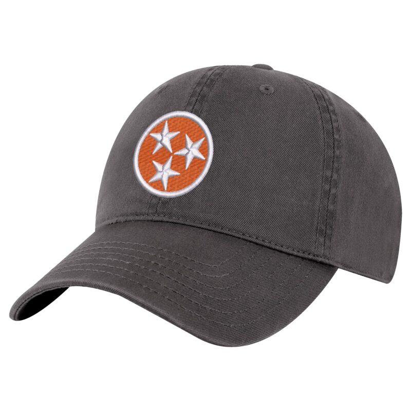 Tennessee orange baseball cap with embroidered round Tennessee flag featuring tri-star design on orange background - cotton dad hat