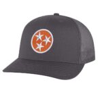 Tennessee Orange Trucker Hat with embroidered Tri-Star design, mesh back, and snapback closure – Tennessee Pride Cap for State Lovers