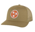 Tennessee Orange Trucker Hat with embroidered Tri-Star design, mesh back, and snapback closure – Tennessee Pride Cap for State Lovers