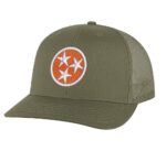 Tennessee Orange Trucker Hat with embroidered Tri-Star design, mesh back, and snapback closure – Tennessee Pride Cap for State Lovers