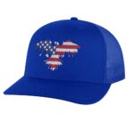 Patriotic trucker cap featuring a bold eagle design in red, white, and blue"