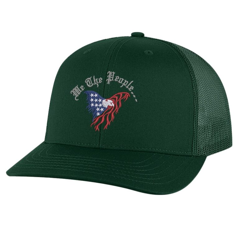 We The People Snapback Hat with embroidered eagle in American flag colors"