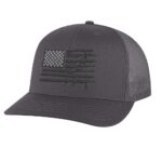 Black thread patriotic hat with rifle-striped flag, ideal for rallies and outdoor events"