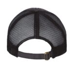 Distressed American flag bison trucker hat with embroidered bison design, mesh back, and adjustable strapback closure.