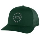 1776 Patriotic Snapback Hat with embroidered 13-star circle and silver thread design"