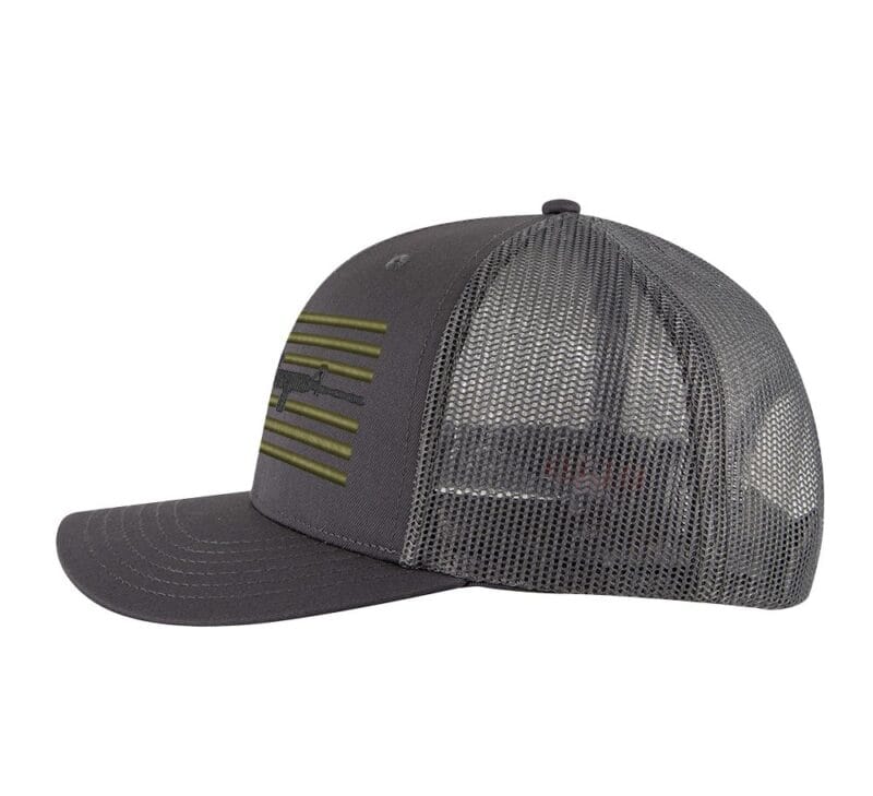 4."Embroidered AR-15 hat with modern flag design, perfect for gun rights advocates"