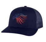 Red, white, and blue trucker cap, ideal for patriotic events"