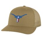 Patriotic Western-style cap featuring a Texas Longhorn and red, white, and blue colors"