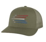 Patriotic Air Force Trucker Hat with silver-embroidered planes and red, white, and blue trails – Military Pride Snapback Cap