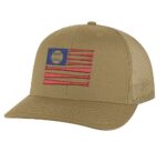 Classic American Baseball Trucker Hat with embroidered flag made of baseball bats and baseball, breathable mesh back, and adjustable snapback cap