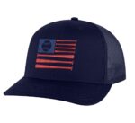 Classic American Baseball Trucker Hat with embroidered flag made of baseball bats and baseball, breathable mesh back, and adjustable snapback cap