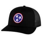 Tennessee Trucker Hat with embroidered Tri-Star state flag, 3 white stars on blue background, and red/white rings – Tennessee Pride Snapback Cap