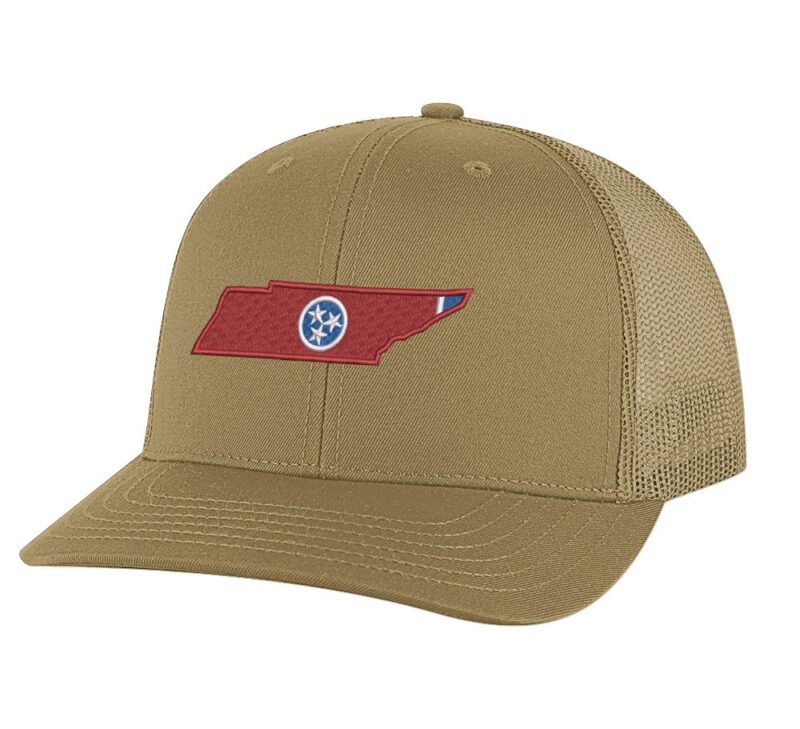 Classic Tennessee Trucker Hat with embroidered state shape and tri-star design, breathable mesh back, and adjustable snapback cap