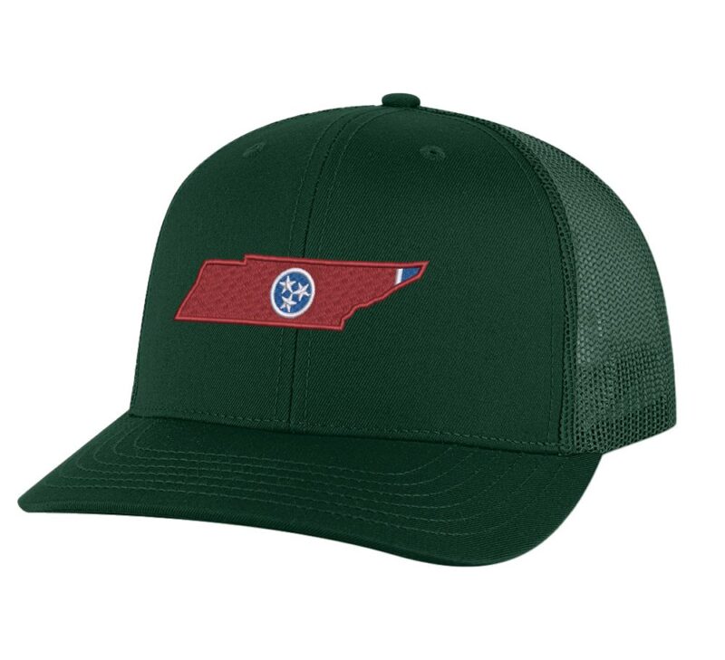 Classic Tennessee Trucker Hat with embroidered state shape and tri-star design, breathable mesh back, and adjustable snapback cap