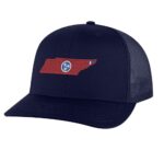 Classic Tennessee Trucker Hat with embroidered state shape and tri-star design, breathable mesh back, and adjustable snapback cap