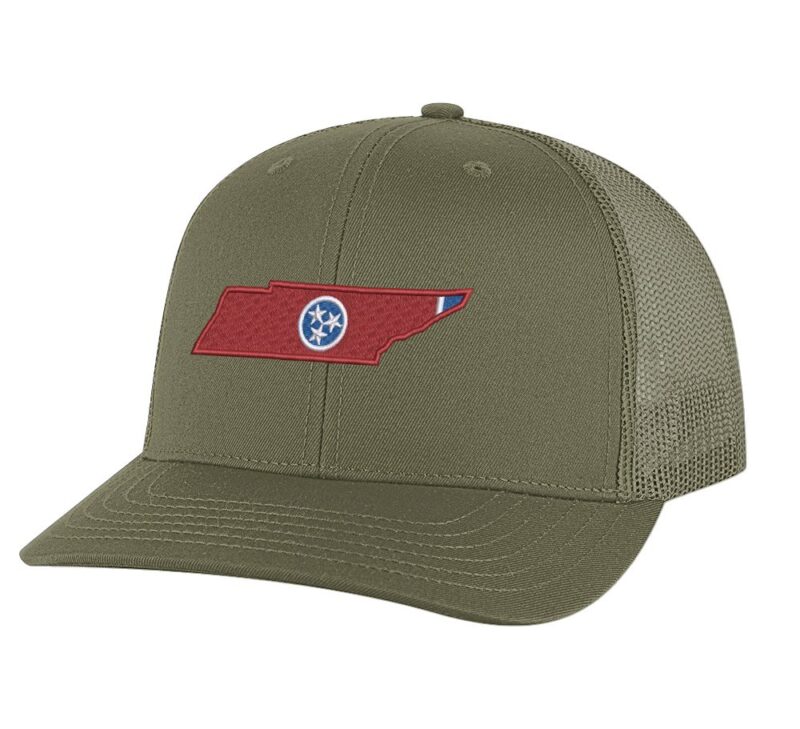 Classic Tennessee Trucker Hat with embroidered state shape and tri-star design, breathable mesh back, and adjustable snapback cap