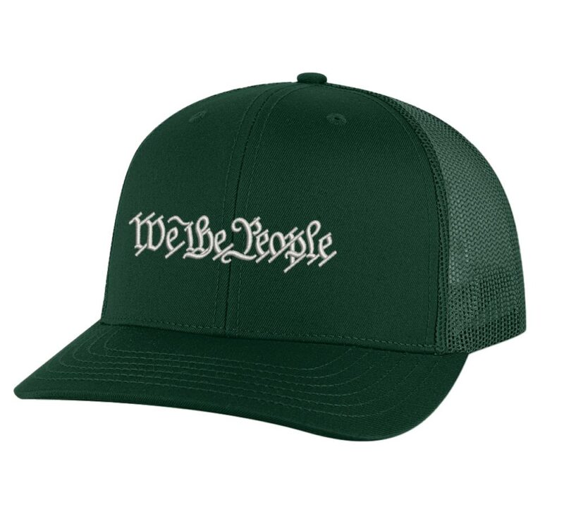 We The People Trucker Hat with embroidered silver thread, mesh back, and snapback closure – Patriotic Classic Cap for Freedom Lovers
