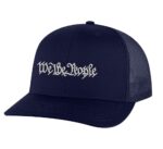 We The People Trucker Hat with embroidered silver thread, mesh back, and snapback closure – Patriotic Classic Cap for Freedom Lovers