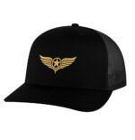 Black American aviation trucker hat with gold embroidered star-and-wings emblem