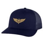 Black American aviation trucker hat with gold embroidered star-and-wings emblem
