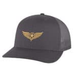Black American aviation trucker hat with gold embroidered star-and-wings emblem