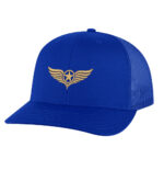 Black American aviation trucker hat with gold embroidered star-and-wings emblem