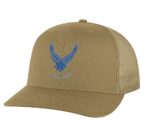 Classic US Air Force Trucker Hat with embroidered Air Force logo, breathable mesh back, and adjustable snapback cap