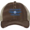 Distressed Air Force Veteran Trucker Hat with embroidered Air Force logo and 'Air Force Veteran' text, rugged distressed finish, and breathable mesh back, adjustable strapback cap